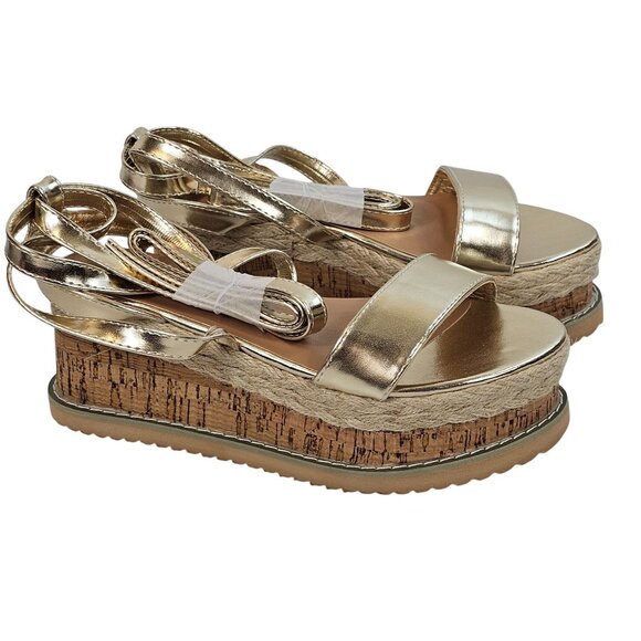 Pretty Little Thing Metallic Gold Boho Cottagecore Platform Chunky Sandals 3/36 - Picture 3 of 15